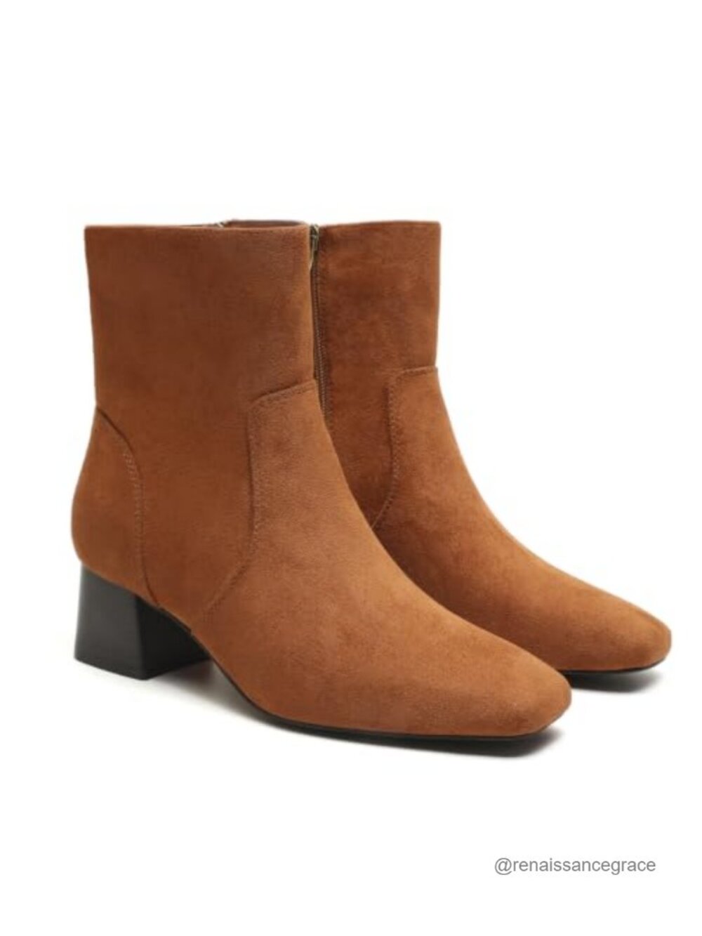 Women's Square Toe Ankle Boots Low Heel Side Zipper Chunky Block Heel Suede